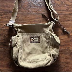Vintage Fossil Canvas Crossbody purse. Canvas Boho Tan Adjustable Strap.